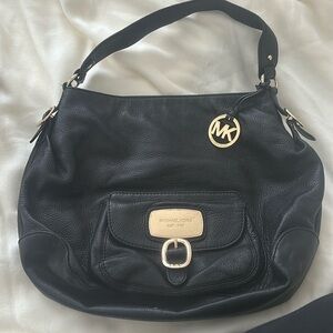 Michael Kors Black Pebbled Leather  Saddle Bag